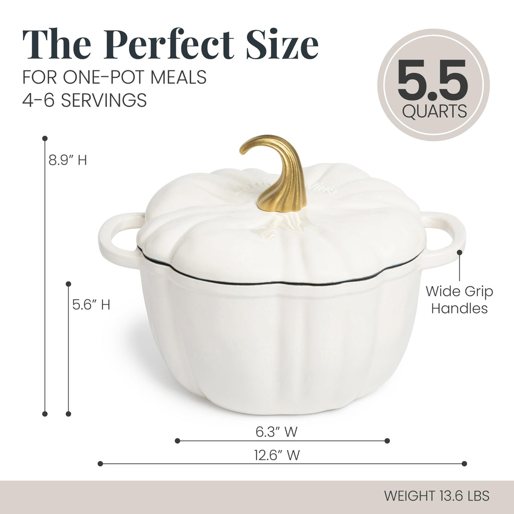 5.5 qt Pumpkin Enameled Cast Iron Dutch Oven Pot, White