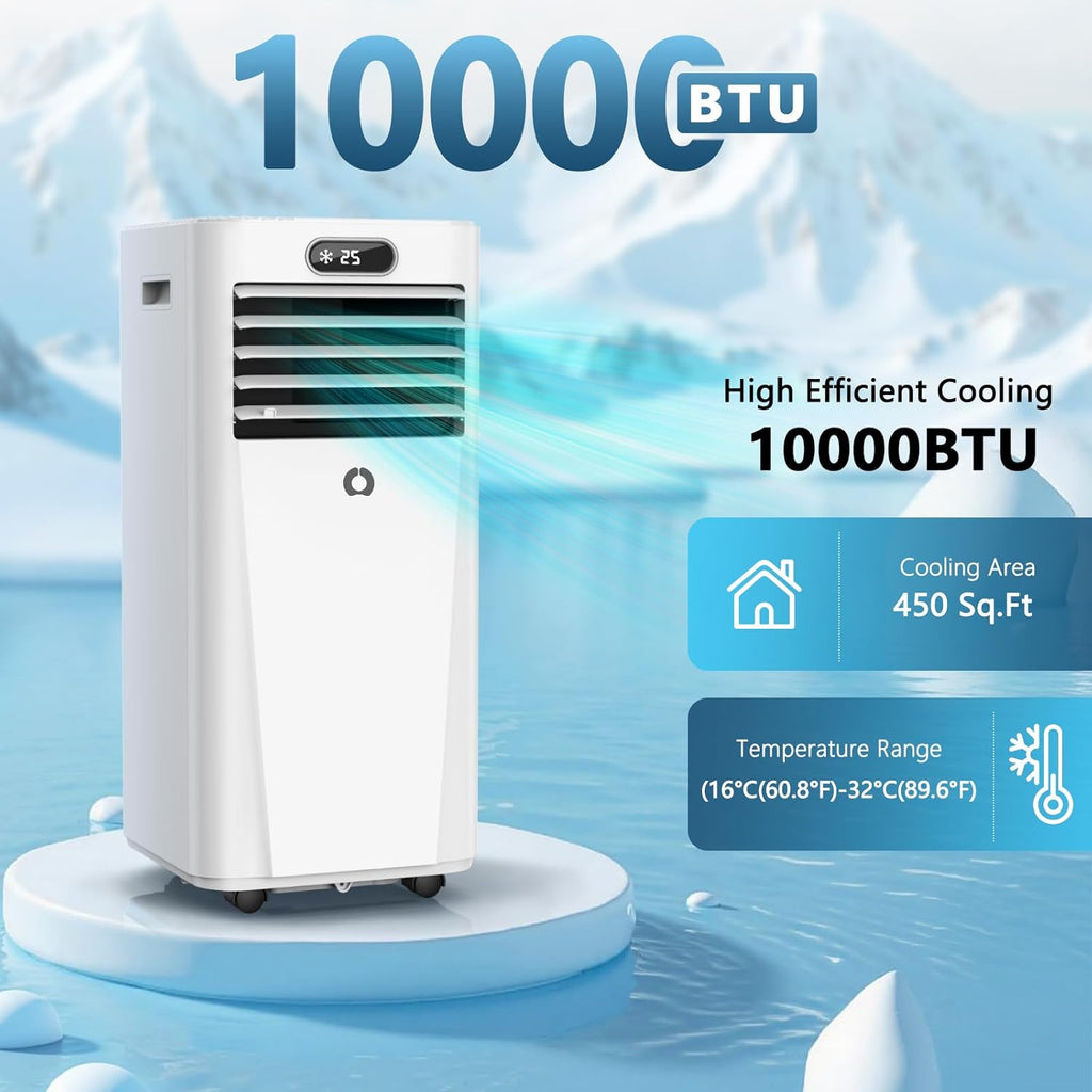 Portable Air Conditioners,10,000 BTU 3-in-1 Portable AC unit for Rooms up to 450 Sq. Ft, Featuring 24H Timer