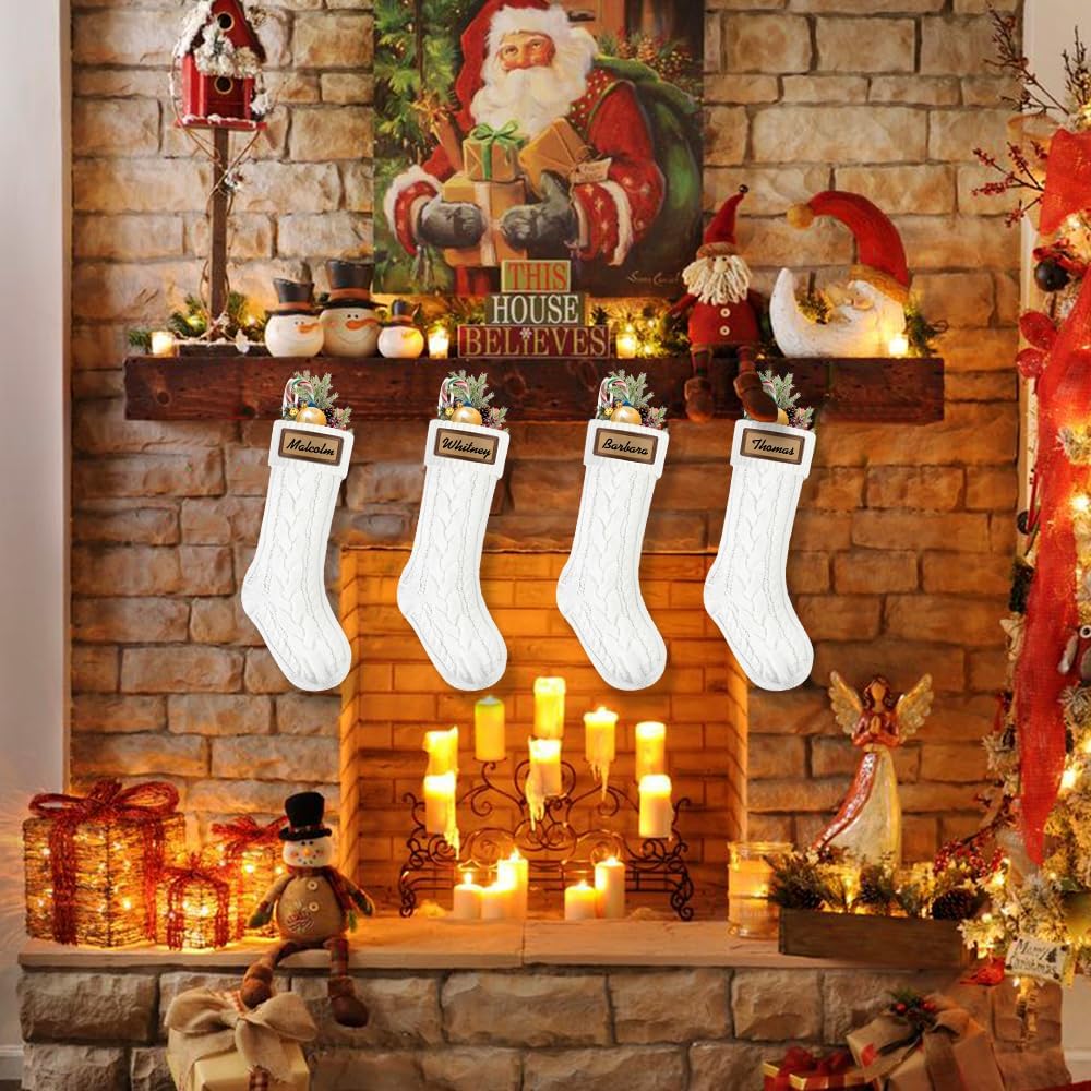 With Leather Patches,18"Xmas Knitted Stocking - Set of 4