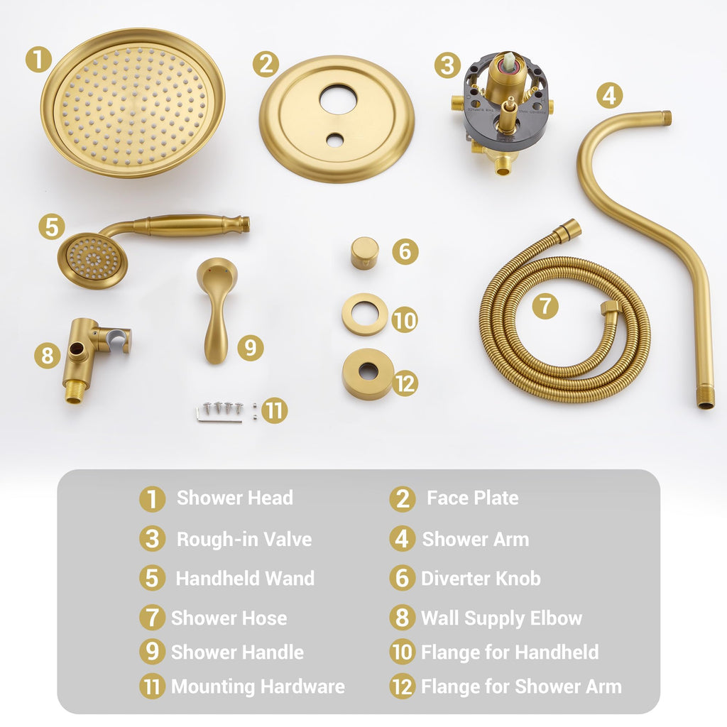 Rain Shower System Antique Shower Faucet Complete Sets, Shower Fixtures Combo with Pressure Balance Valve, Trim Kit
