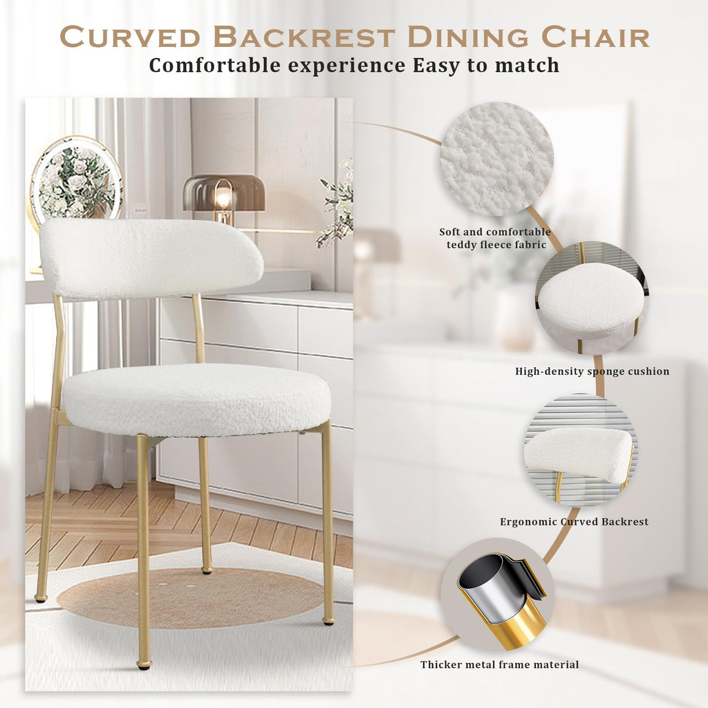 Dining Table and Dining Chair Set 23.6" White Round Table&2 Boucle Upholstered Golden Legs Chairs Dining Room Small
