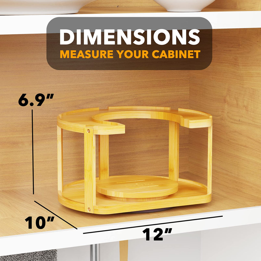2 Tier Bamboo Spice Rack Organizer, Lazy Susan Turntable for Cabinet, Home Kitchen Spices Spinning Rotating Shelf