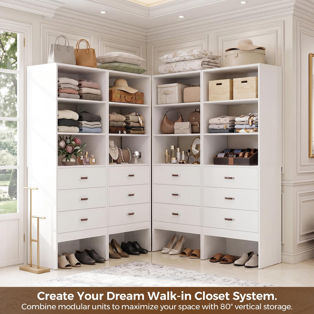 Freestanding 1.8FT Closet System with Leather Handles for Small Space White