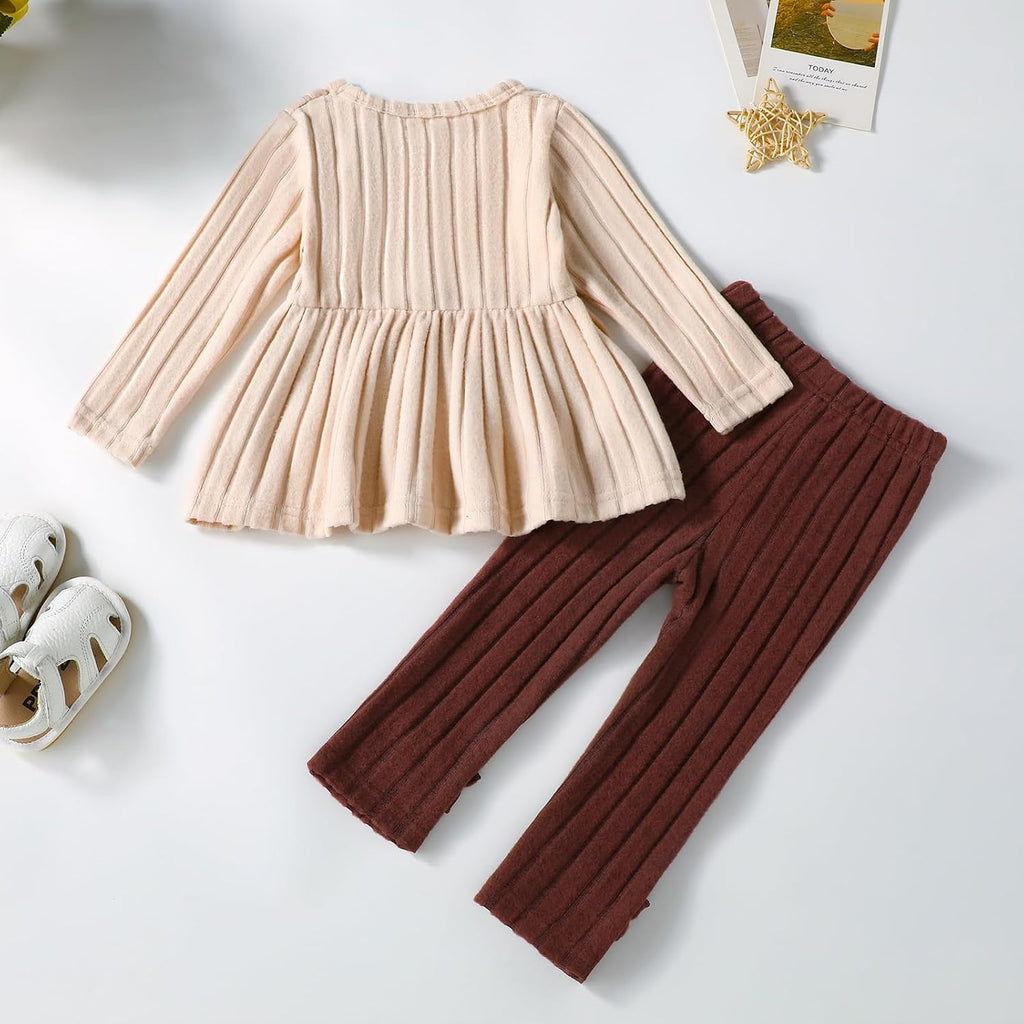 Toddler Baby Girl Outfits Long Sleeve Bow Top and Pants Set