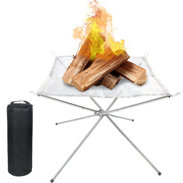 22inch Portable Fire Pit Outdoor for Camping, Folding Steel Mesh Fireplace with Carry Bag for Outdoor Hiking Camping