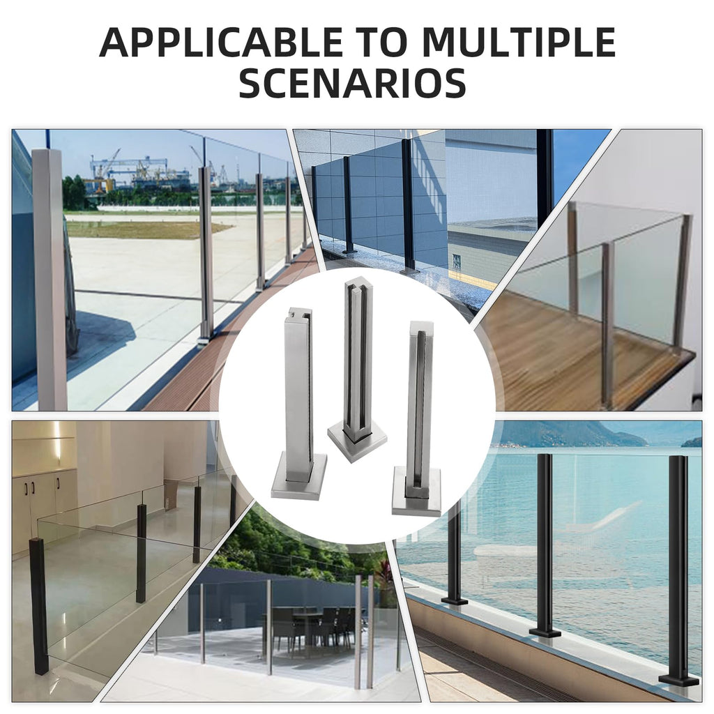 Glass Railing Post, No-Punch / 304 Stainless Steel Glass Railing Spigot with Slots & Base, Heavy-Duty Clamp Bracket