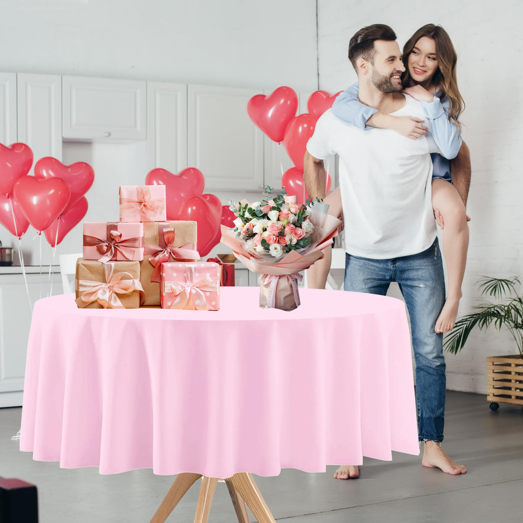 12 Pcs Round Red Pink Plastic Tablecloths, 84 Inch