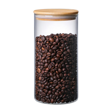 1200 ML / 40 FL Oz Glass Storage Container with Wood Lid, Stackable Clear Decorative Organizer Bottle Canister Pantry