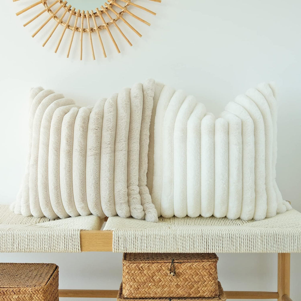 Pack of 2 Faux Fur Plush Decorative Throw Pillow Covers, 20 x 20-Inch)