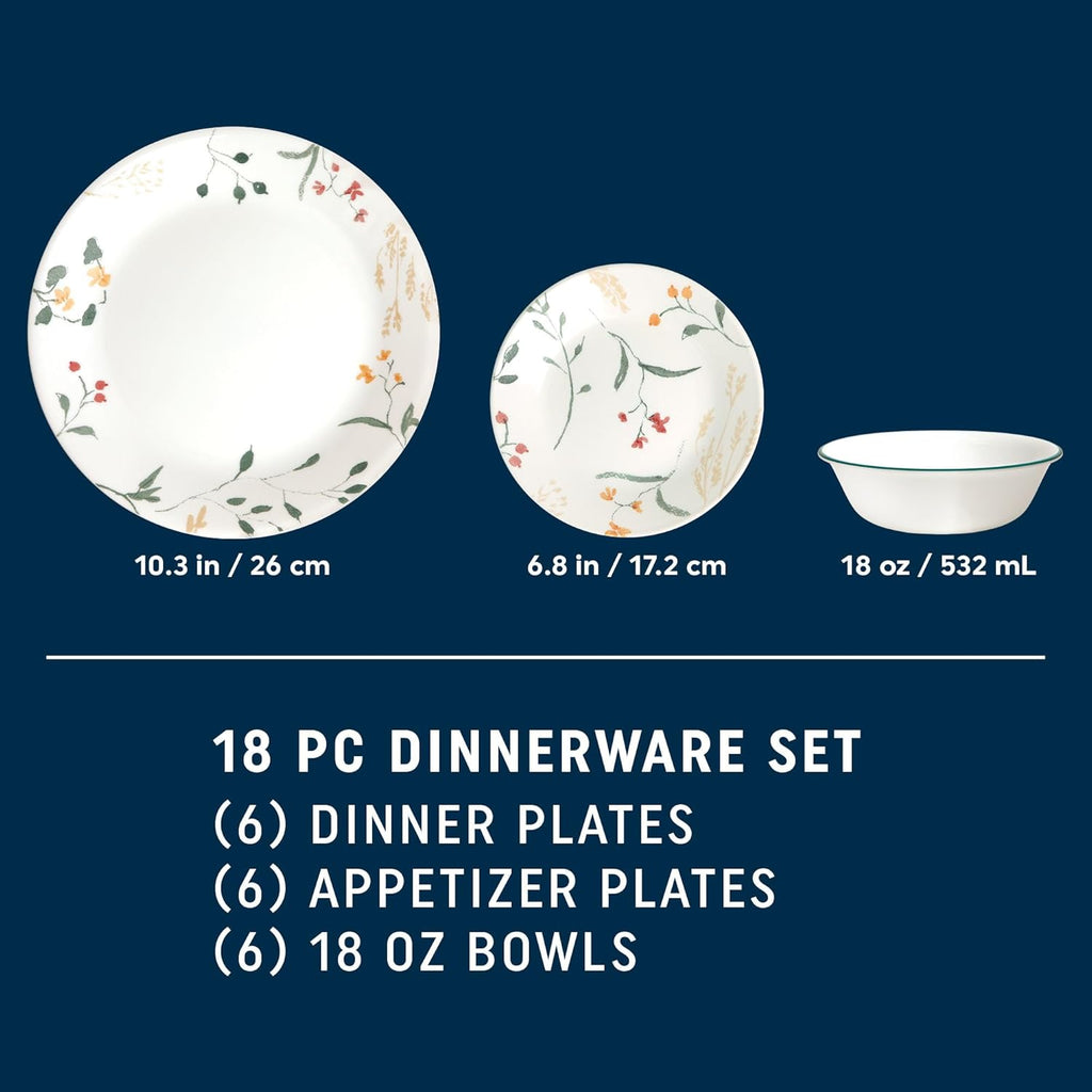 Vitrelle 18 Piece Glass Dinnerware Sets Service for 6, Triple Layer Chip & Crack Resistant Glass Plate and Bowl Sets