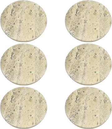 Marble Coasters Set, 3.9 in Round Natural Beige Stone Drink Coasters with Cork Base, 0.5 in Thick - Set of 6
