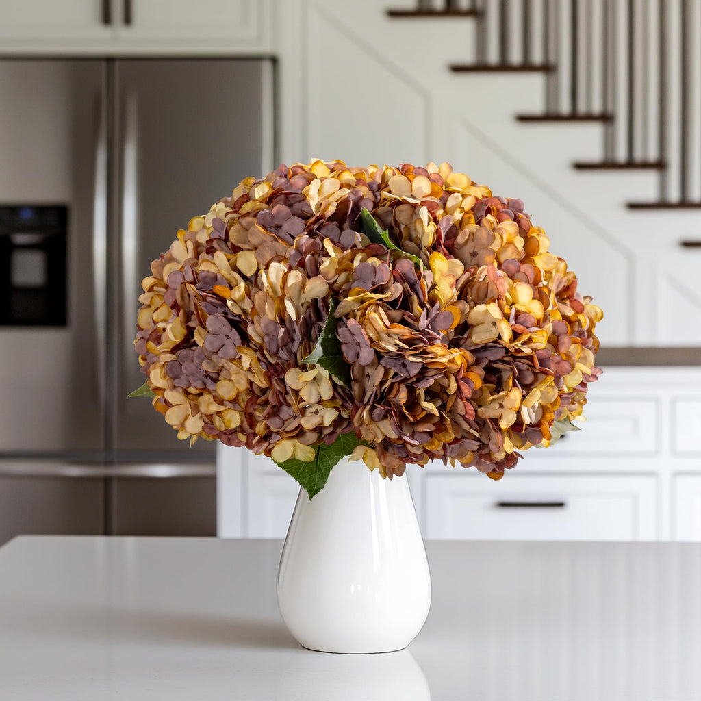 10 Pcs Faux Silk with Stems - Fall Hydrangeas Artificial Silk Flower Fall Winter Artificial Bouquet for Wedding