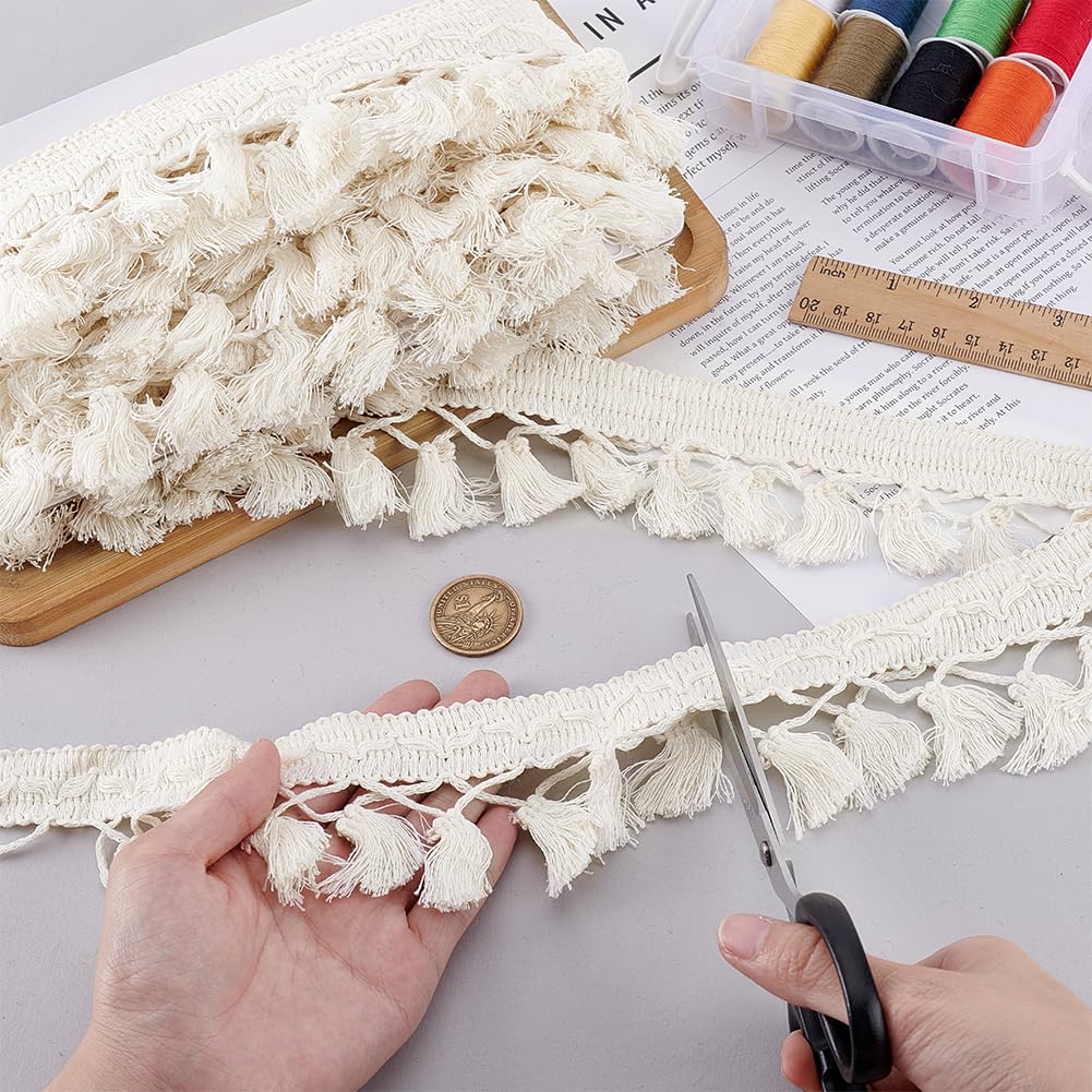 Tassel Fringe Trim, 2-3/4 inch Polyester Lace Tassel Trim Ribbon Beige Sewing Fabric Trims Crochet Ribbon - 10 Yards