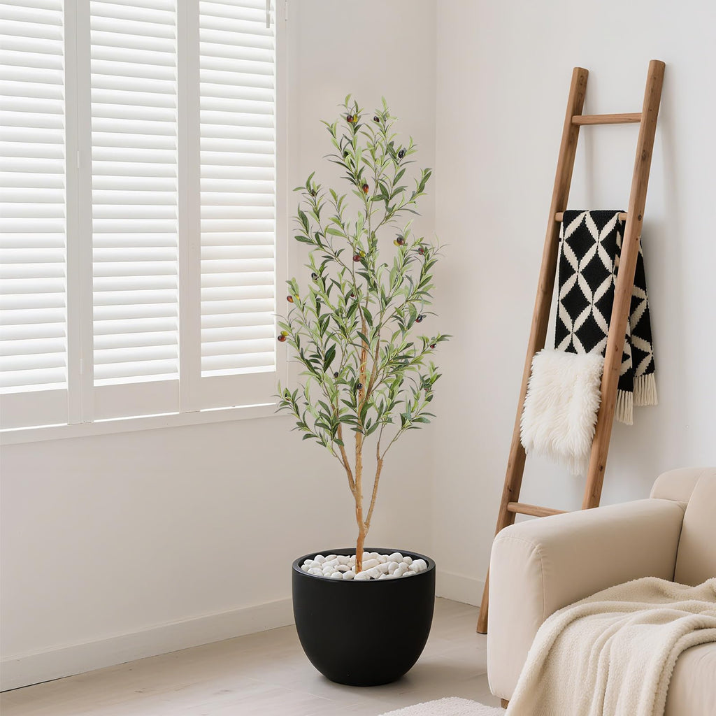 Faux Olive Tree with Natural Wood Trunk, 5ft, 1Pack
