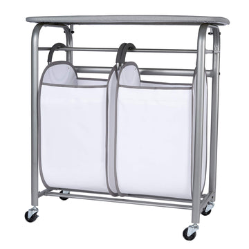 Laundry Sorter with Ironing Board - 3-in-1 Laundry Basket, Ironing Station & Laundry Folding Table - 2 x Tote Hampers