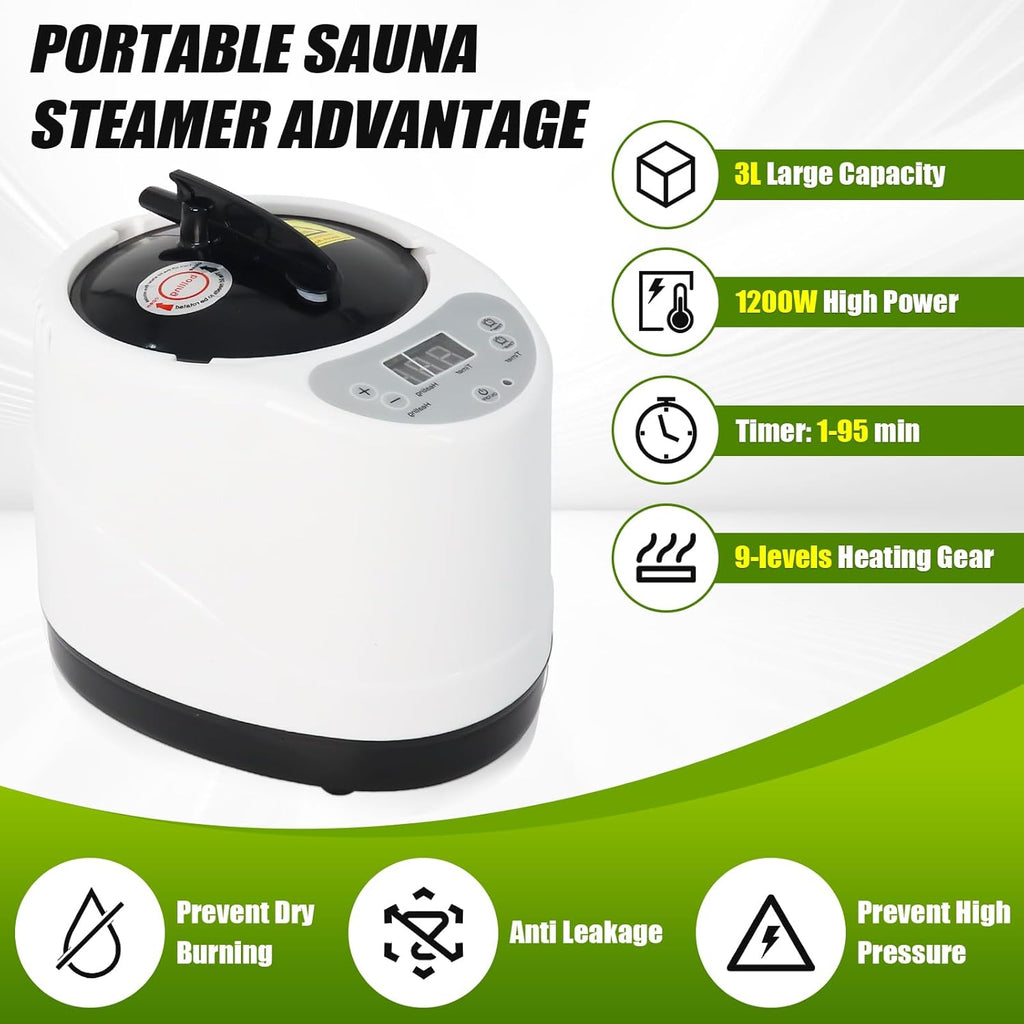Wadoy Sauna Steamer Machine, 3L 1200W Portable Home Sauna Steamer with Remote Control