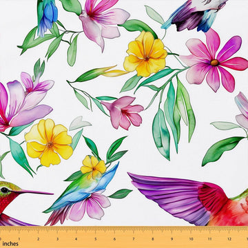 Hummingbird Fabric By The Yard, Tropical Floral Upholstery Fabric, Palm Tree Decorative Fabric, Hawaiian Indoor