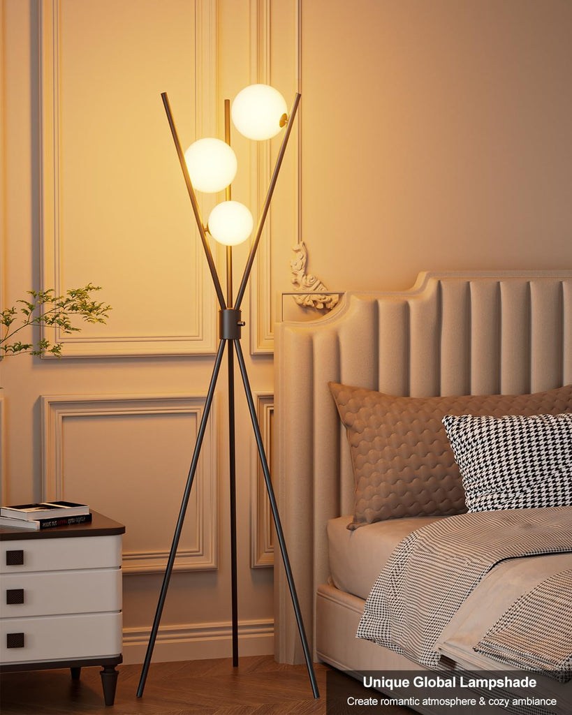 60IN Dimmable Black Tripod Floor Lamp Mid Century Standing Lamps with 3Pcs 3000K Bulbs Included Eye Care&Stable Base