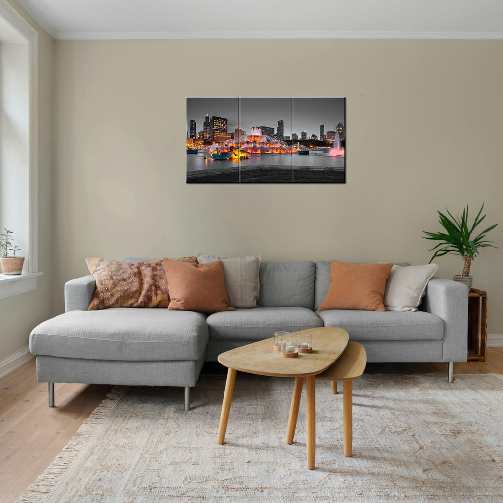Canvas Prints Chicago Buckingham Fountain Wall Black and White Illinois City Picture Wall Decor Poster Painting