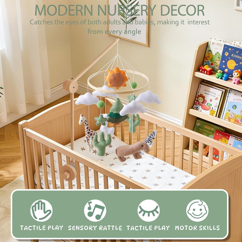 Baby Mobile for Crib - Hanging Felt Nursery Mobile - Fits Most Crib Arms - Gender-Neutral Safari Animals Nursery