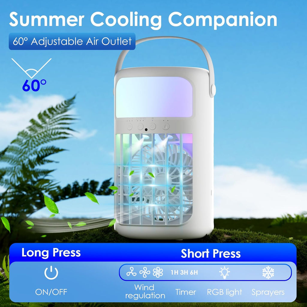 Portable Air Conditioners, Powerful Evaporative Air Cooler, 3-in-1 Personal AC Fan with Humidifier, 1500ML Tank
