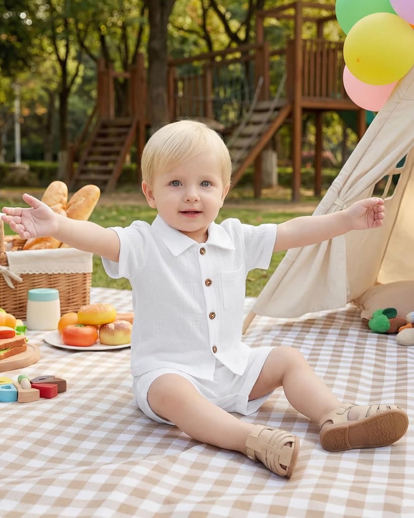 Baby Boy Clothes Baby Boy Outfits Baby Boy Summer Clothes Cotton 2 Piece Set with Button Down Shirt and Shorts