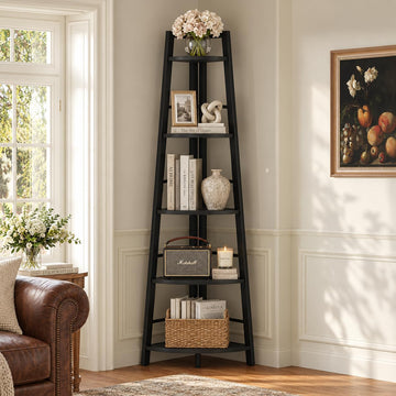 5-Tier Corner Shelf, Tall Corner Bookshelf