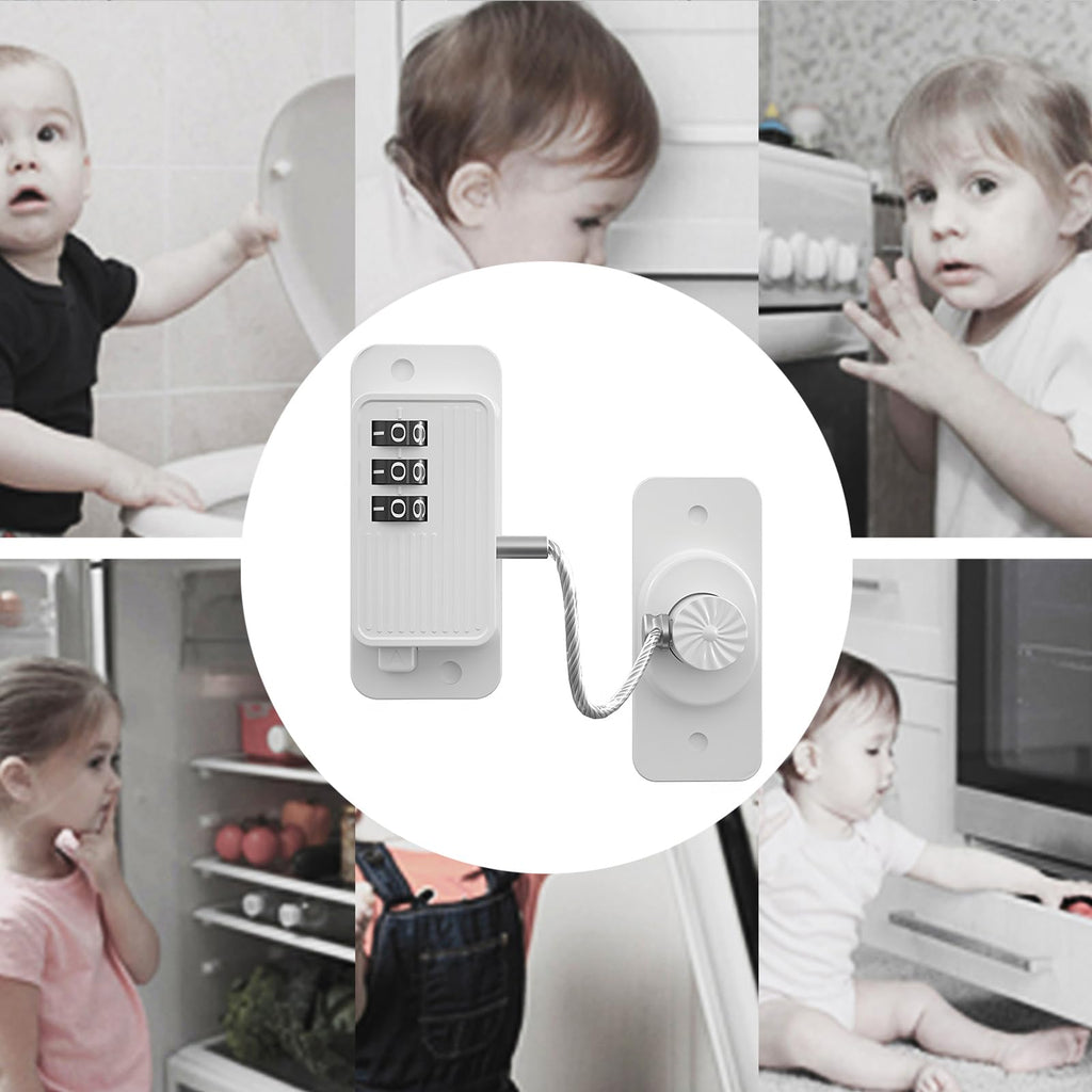 Heavy Duty Combination Refrigerator Lock (1 Pack) - Cabinet Locks Baby Proofing, No Drilling Adhesive Fridge Locks