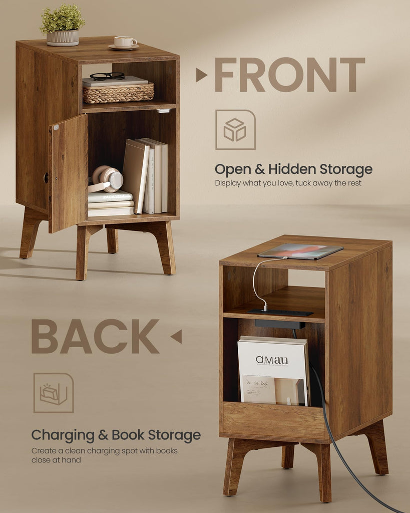 End Table with Charging Station, Narrow Side Table, Nightstand