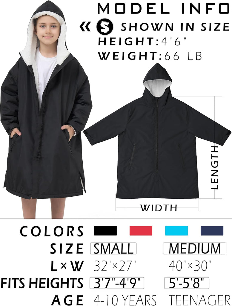 Swim Parka Kids Windproof Sherpa-Lined Unisex Youth Coat Robe Warm Jacket