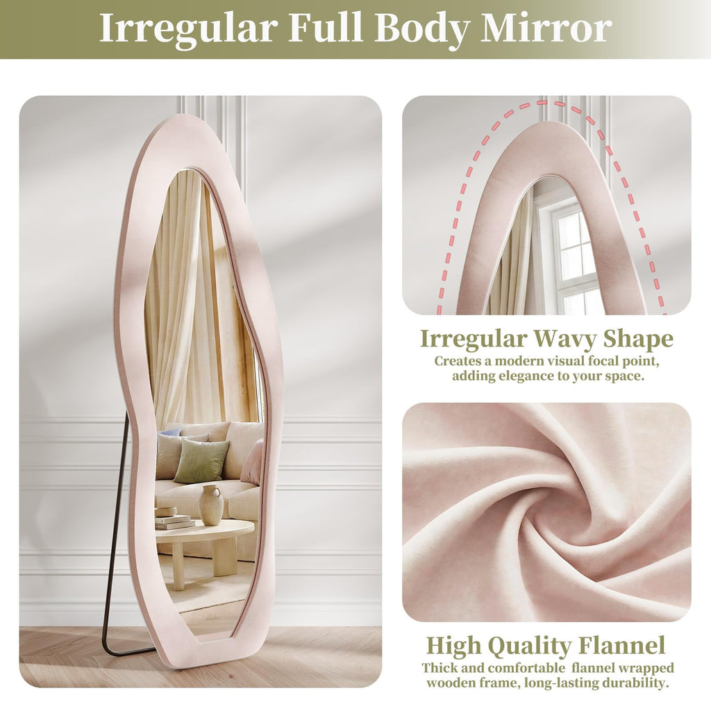 Pink Mirror Full Length 63"x24", Wavy Full Body Mirror