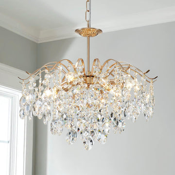 6-Light Gold Crystal Chandeliers, Middle Century Dining Room Light Fixture, Modern Pendant Light for Living Room, D20 x H17, Adjustable Chains 59", Chopper Finish Metal Frame A100-B0C1JJHV3G