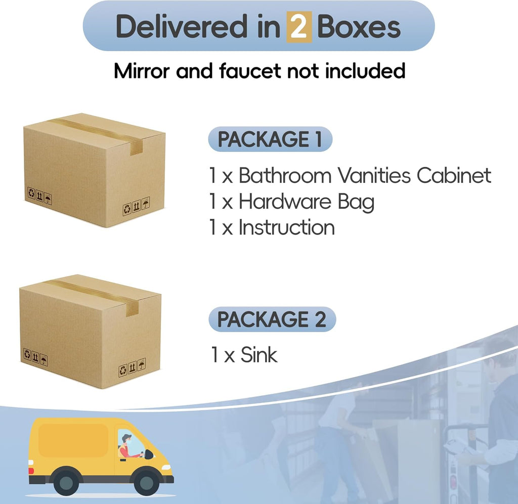 30" Floating Bathroom Vanity with Sink - Wall Mounted Vanity Cabinet with 2 Drawers & Gold Handles, Black