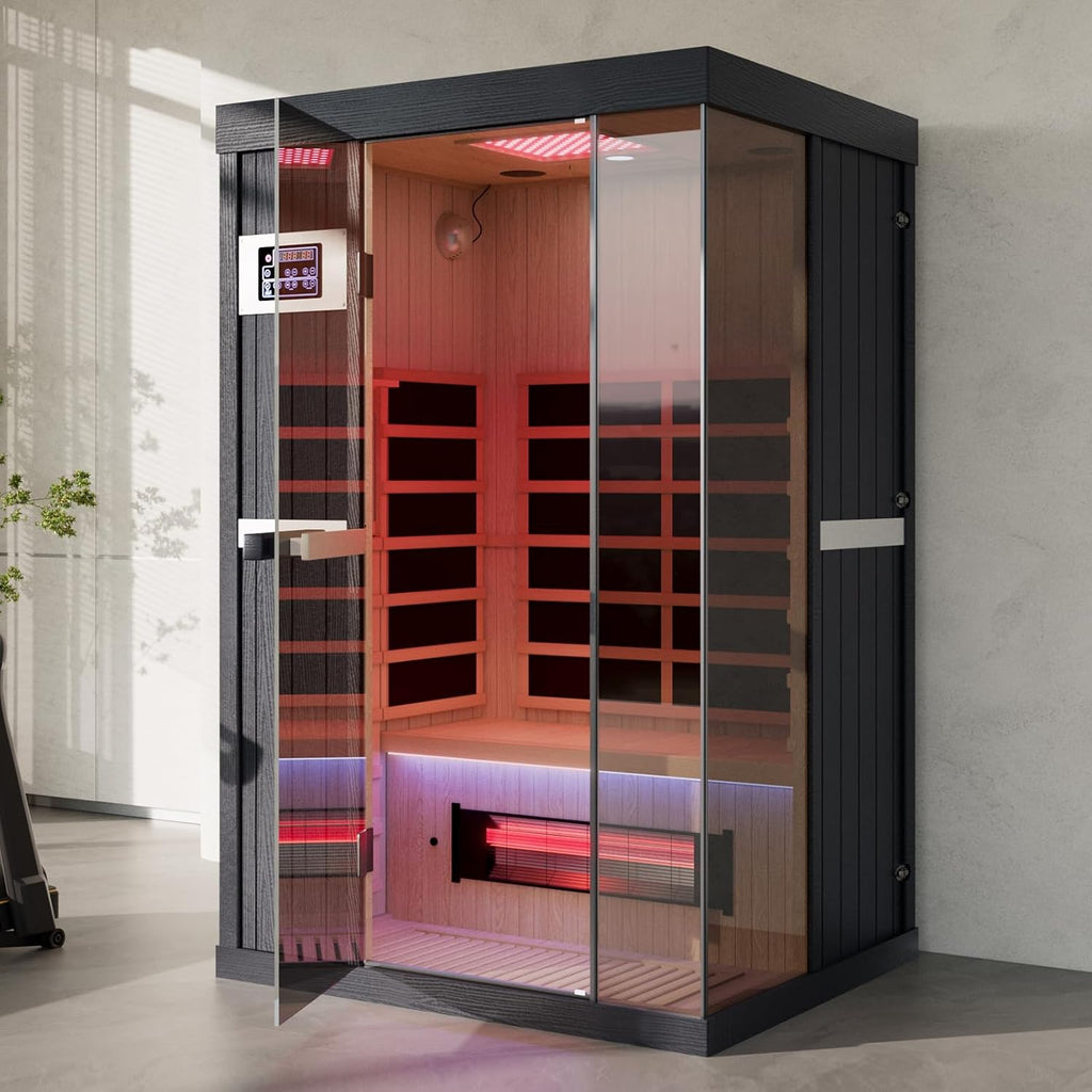 2-Person Full Spectrum Infrared Sauna, 1990W 120V with 12"*12" Red Light Therapy, 2 Speakers