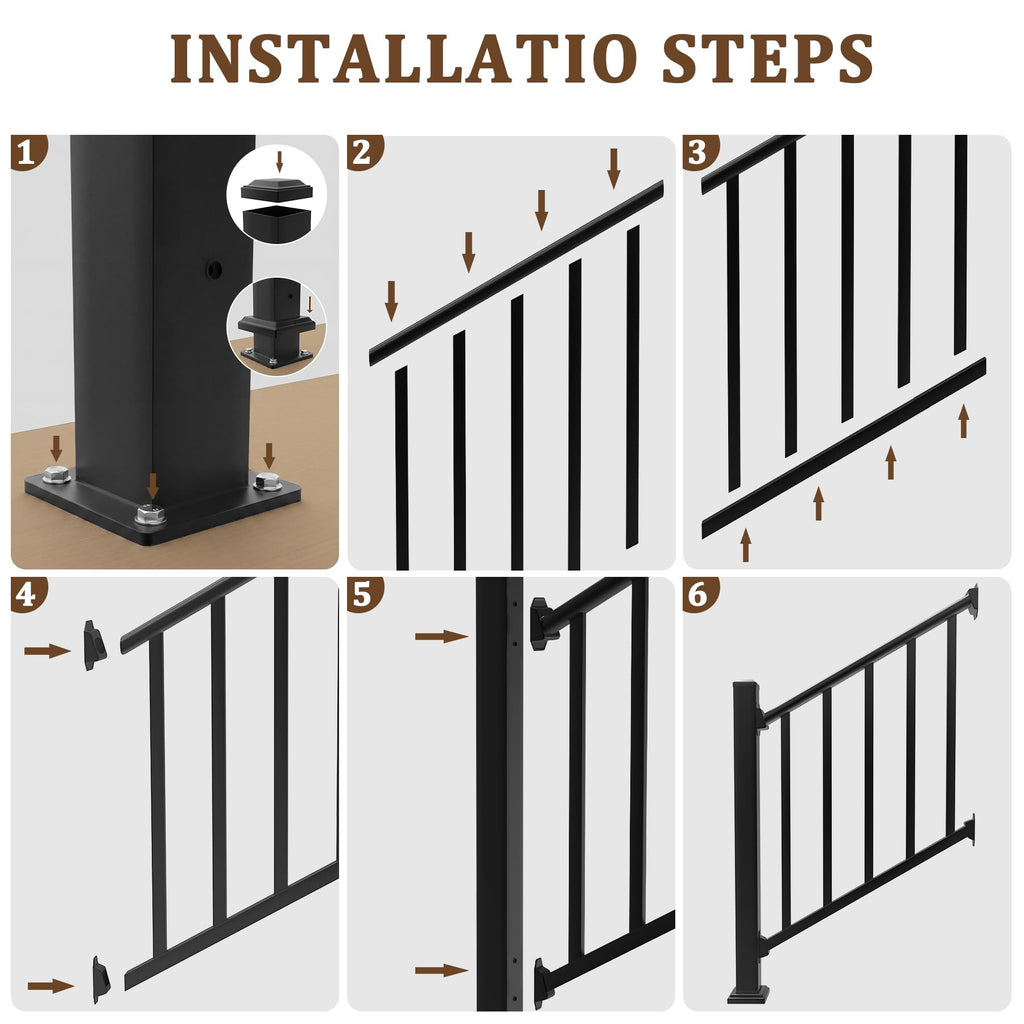 36 in x 3 Ft Modular Black Stainless Steel Stair Railing Kit