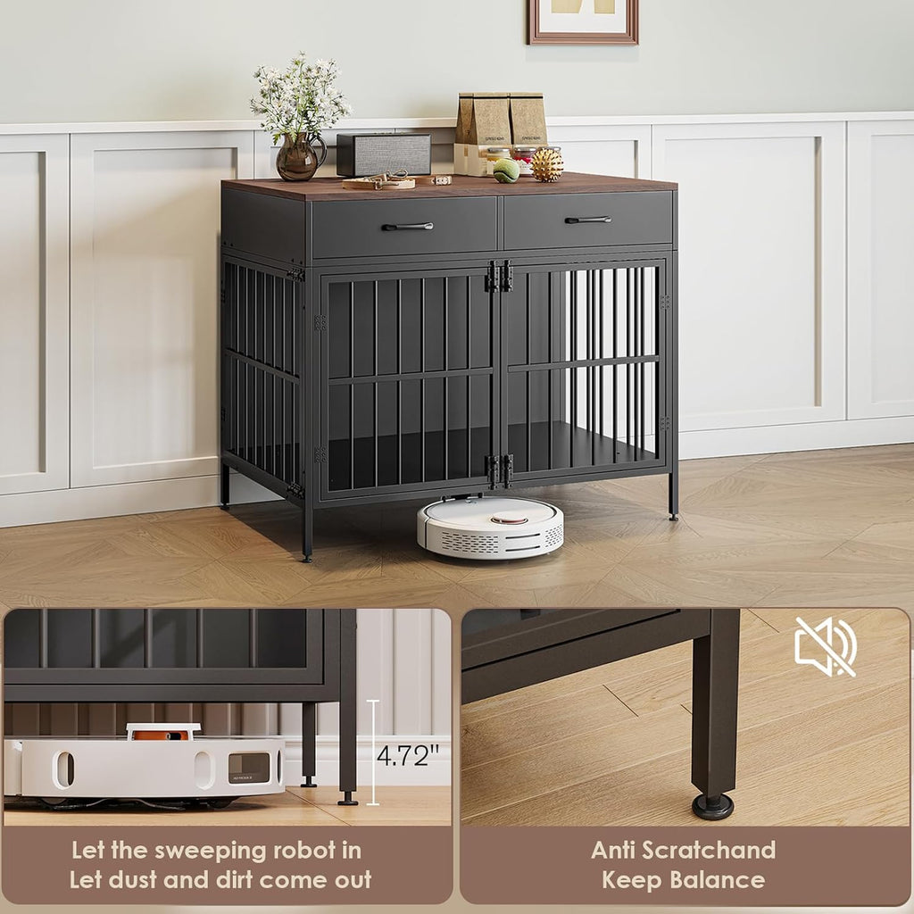 XL Dog Crate Furniture, 39.4" Heavy-Duty Dog Kennel with 2 Storage Drawers