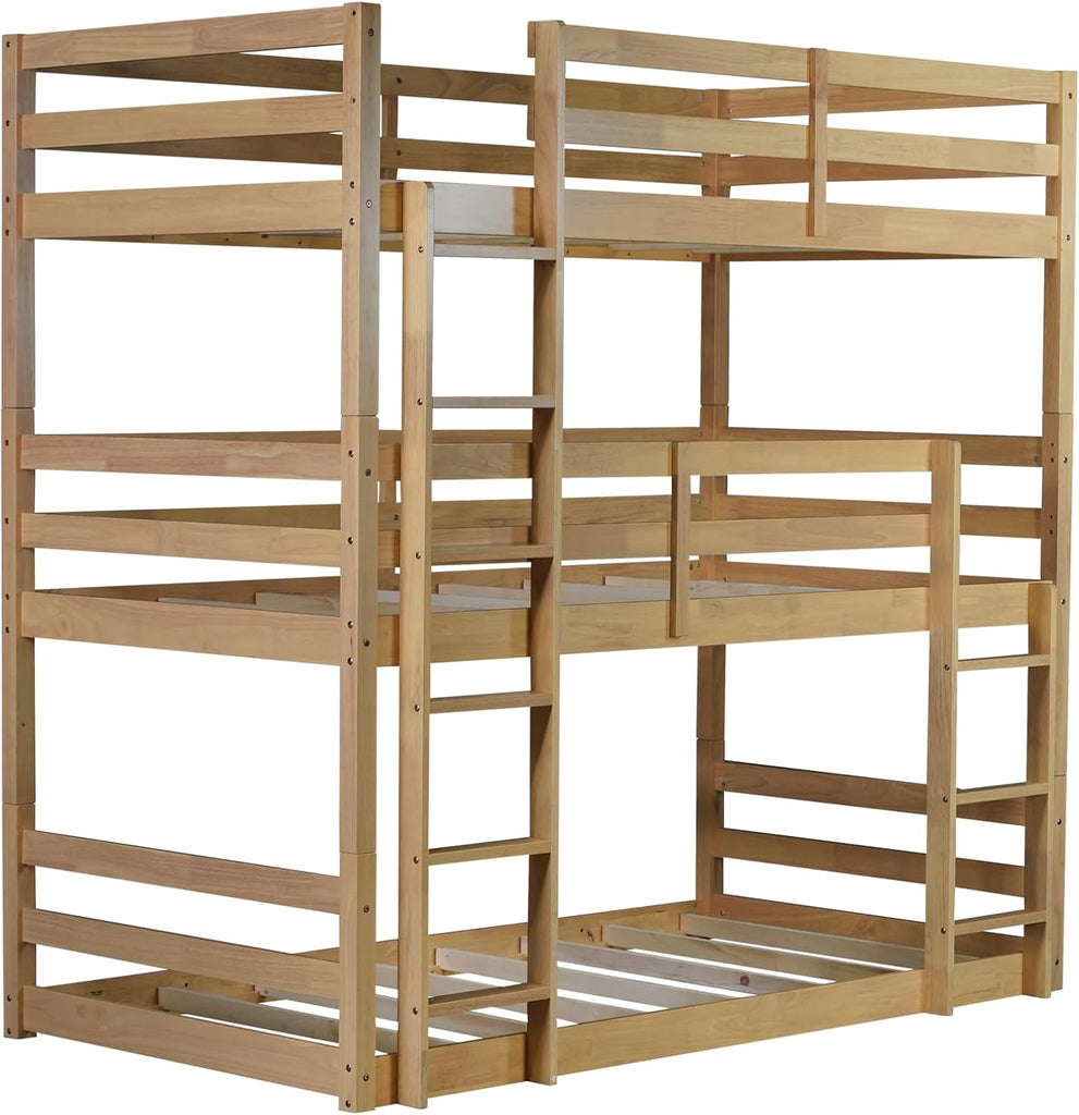 Twin Over Twin Over Twin Triple Bunk Bed for Kids,3 Bed Bunk Beds for 3,Solid Wood Twin Triple Bunk Bed with Two