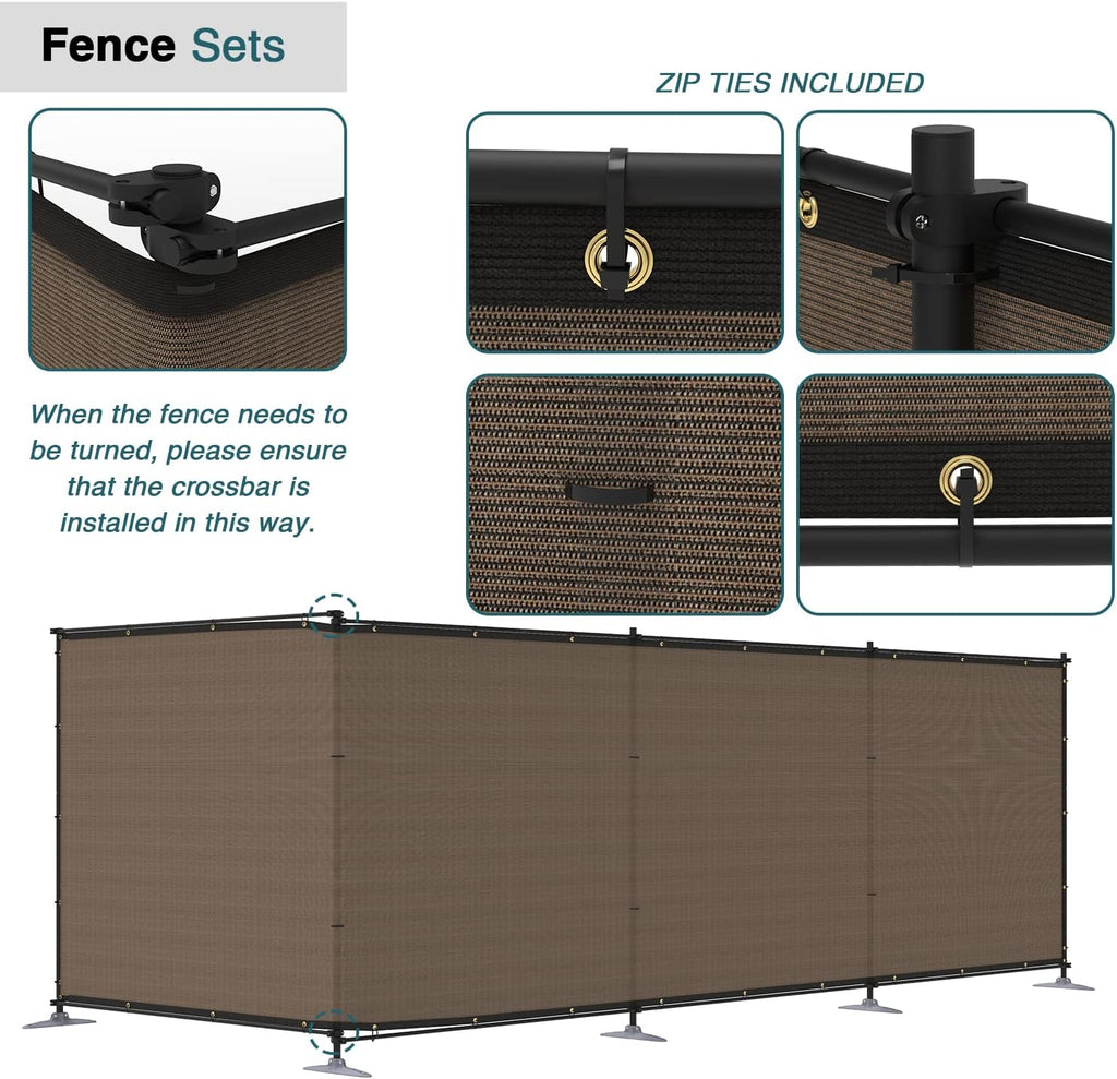 6'Hx24'L Privacy Fence Set with Poles and Rails Ground Spikes Fence Kit for Yard Garden Pool (Brown)