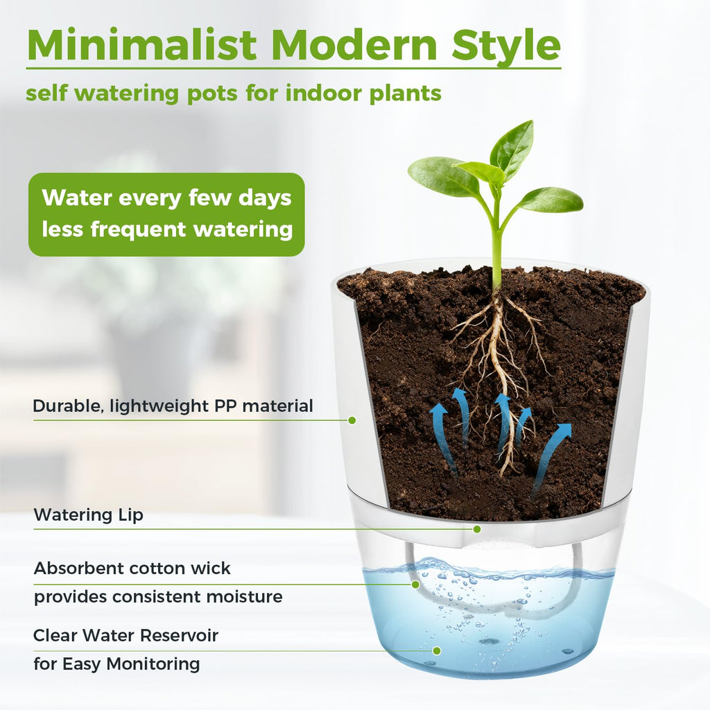 5 Pack Self Watering Pots for Indoor Plants, 9.2 Inch Plant Pot Plastic Self Watering Planter for Orchid, Monstera