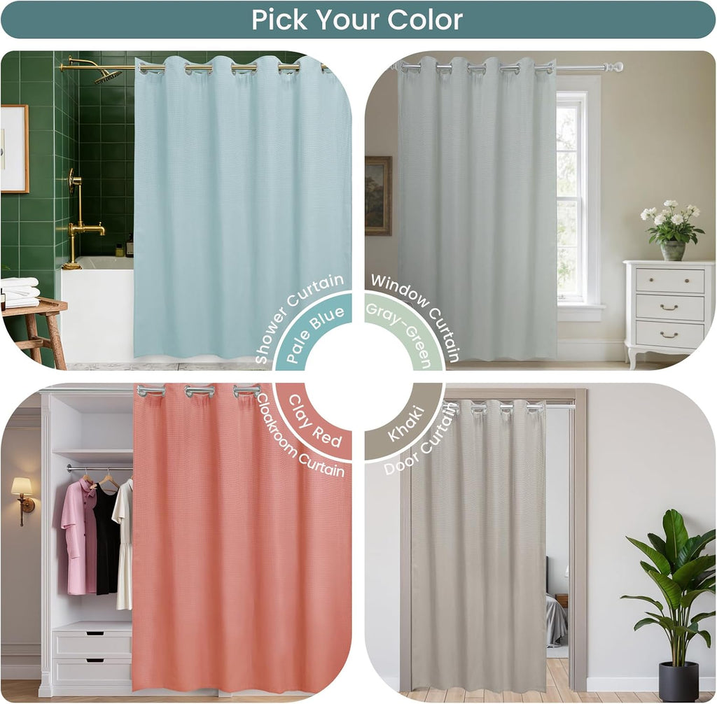 No Hook Shower Curtain Set with Snap-in Detachable Liner, 230 GSM Waffle Weave Fabric, Heavy Duty Water-Repellent