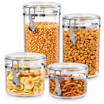 4pc Clear Canister Set with Clamp Lids Airtight Containers in Sizes Ideal & Pantry Storage of Bulk, Dry Foods