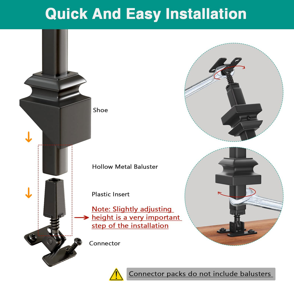 20P Adjustable Height and Angle Stainless Steel Connectors with Angled Shoes for Easy Installation of 1/2" Deck Stair