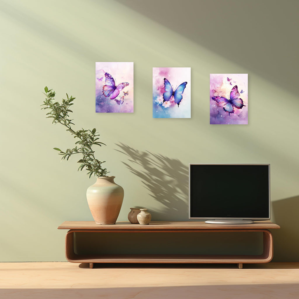 3 Piece Purple Butterfly Canvas Wall Art Butterfly Pictures Wall Decor Watercolor Painting for Girls Room Decor