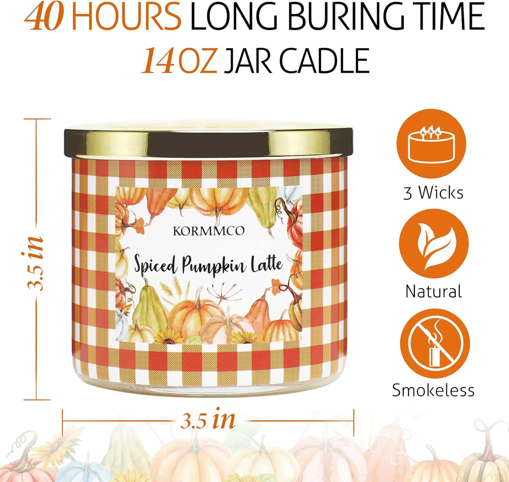 Spiced Pumpkin Latte Candle, Fall Scented Candle, Large 3 Wicks Candle, 14 oz - Set of 145