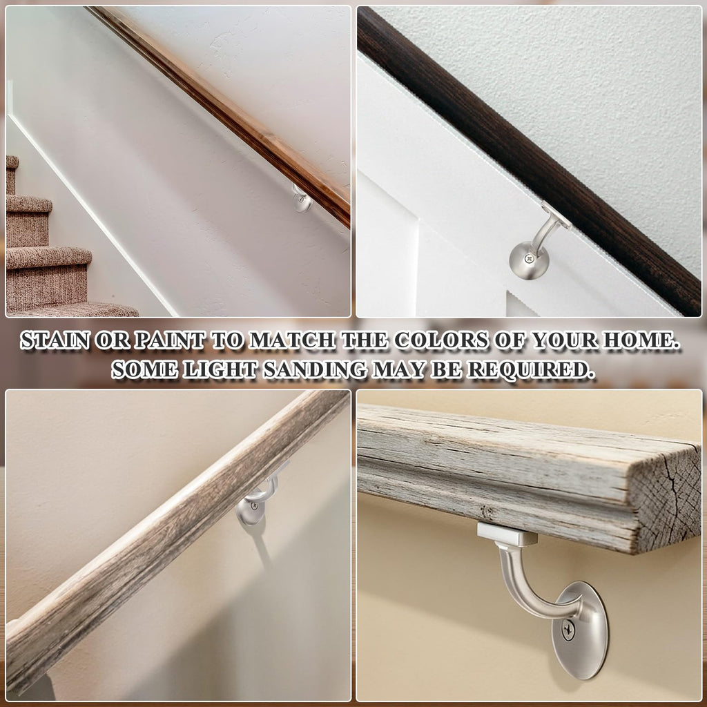 6010 Red Oak Handrail Kit 4 ft with Wall Returns and Wall Mount Brackets Indoor Wood Stairs Handrails Included Screws