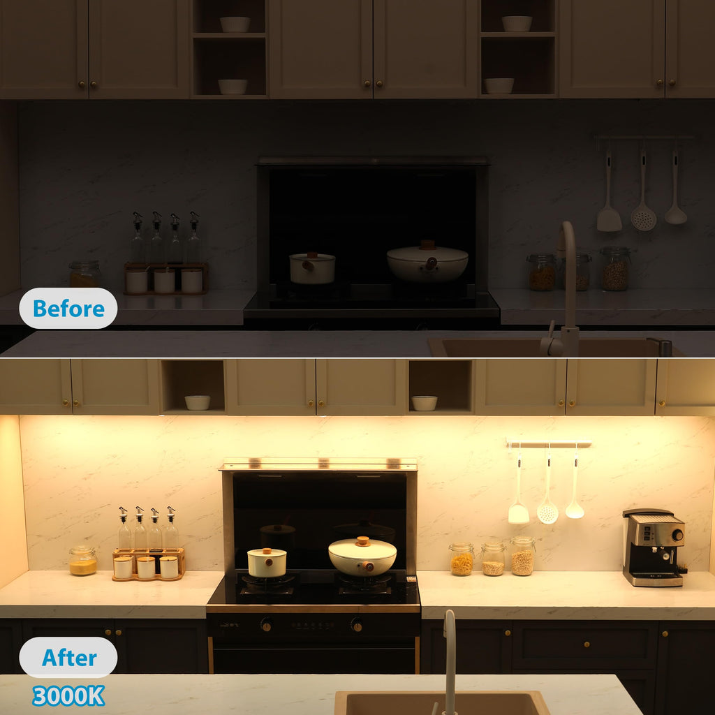 Under Cabinet Lighting Kit. 6 Lights with Power Plug Dimmer.