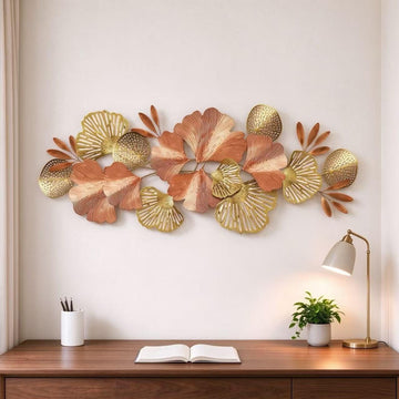 Large Metal Wall Art, Copper & Gold Gilded 3D Ginkgo Leaf Metal Wall Decor, Modern Wall Decoration Bedroom Entryway