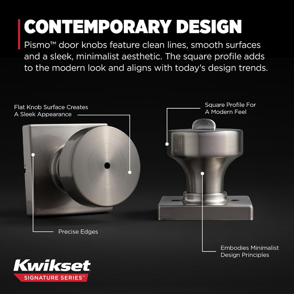 Pismo Interior Privacy Door Knob with Lock, Door Handle , Satin Nickel Keyless Turn Lock Doorknob, with Antimicrobial Protection