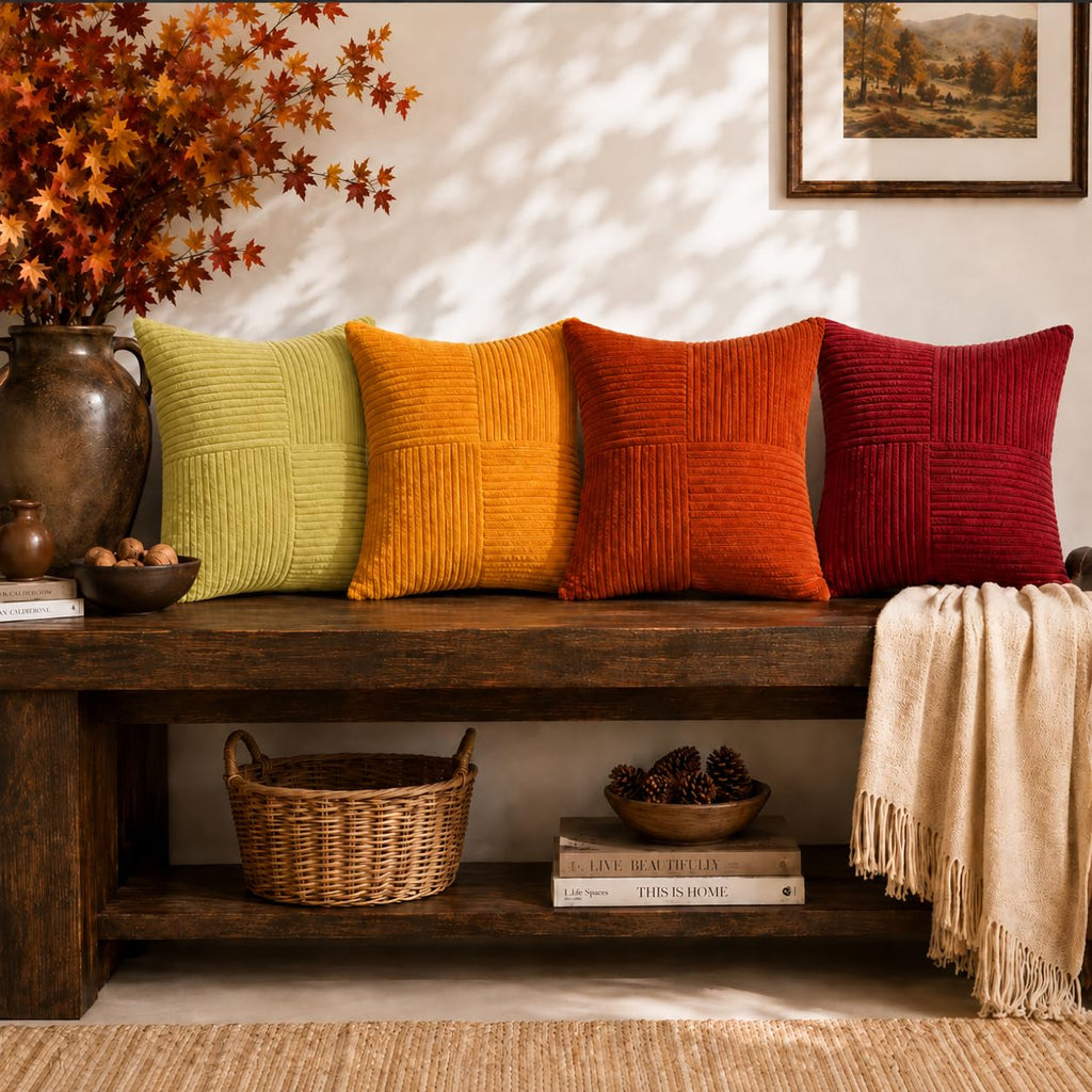 Fall Burnt Orange Decorative Throw Pillows Covers 18x18, Soft Corduroy Square Throw Pillow Covers Set of 4, Western