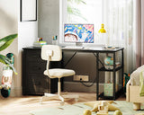 51 Inch Computer Desk with Fabric Drawers & USB Power Outlets, Reversible Home Office Desk with Storage Shelves